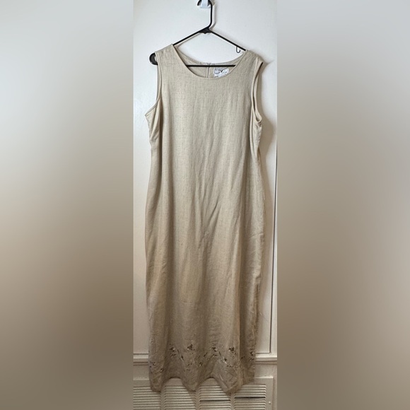 Vintage 90s Victoria Moon Linen Blend Cream Sleeveless Shift Maxi Dress Size XL - Picture 1 of 17
